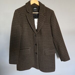 Zara Women's Brown Houndstooth Coat